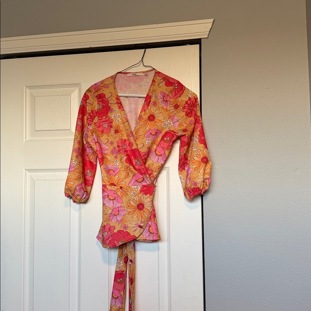 miami Floral Wrap Top in Yellow, Pink, Red
